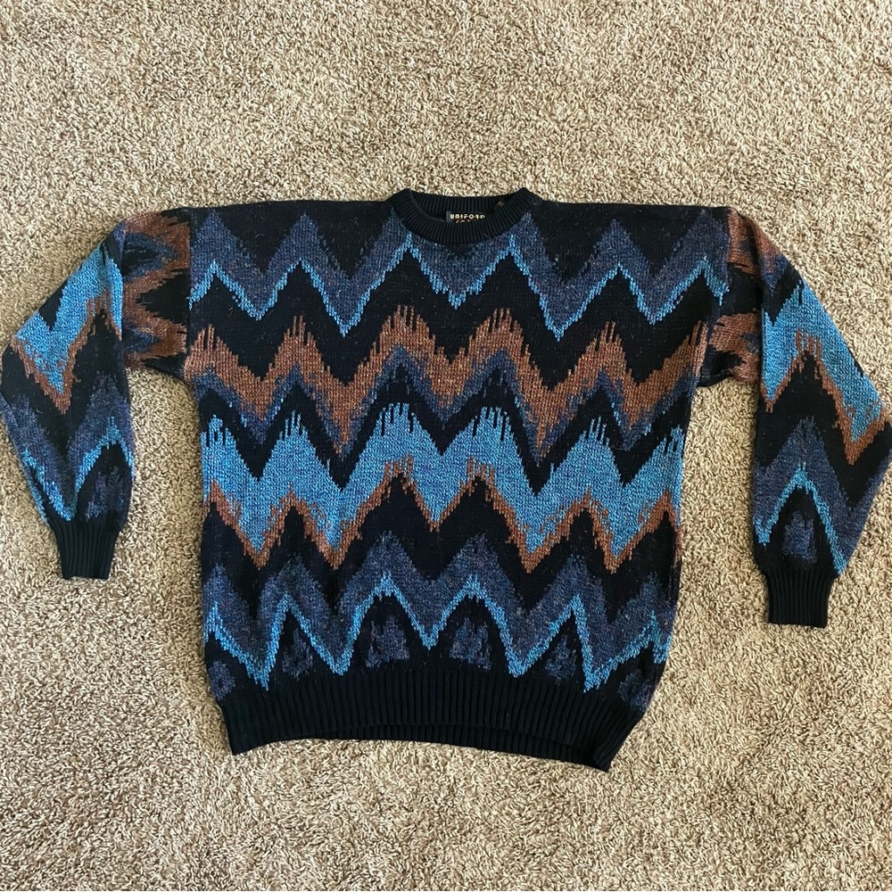 Vintage Uniform Code Sweater Mens 2XL Blue Chucky Knit Pullover Aztec Cosby